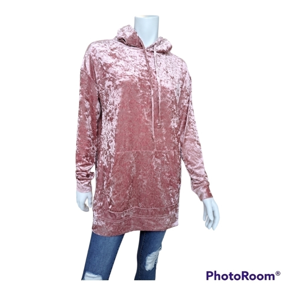 Cabin Fever comfort pink velvet hoodie pullover velvet top sweater dusty pink - Picture 3 of 16